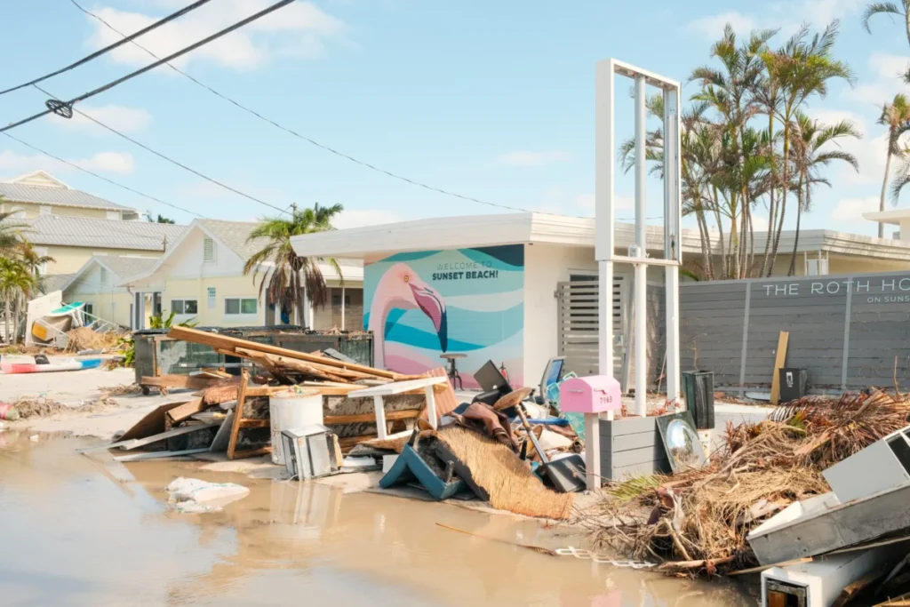 Hurricane damage in Florida, US, in 2024.