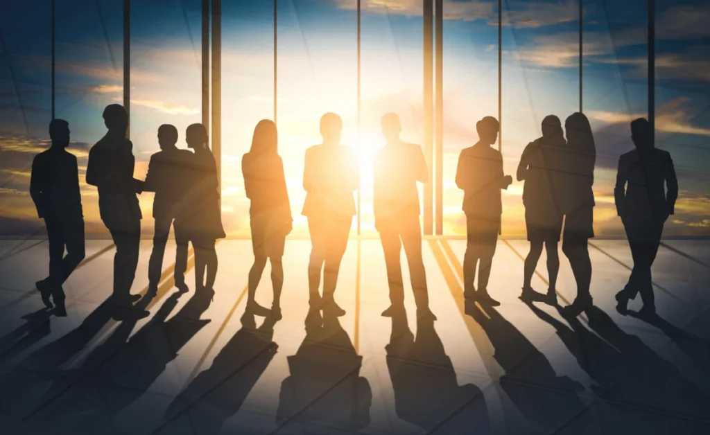 Double Exposure Image Of Many Business People Conference Group M