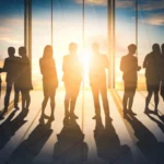 Double Exposure Image Of Many Business People Conference Group M