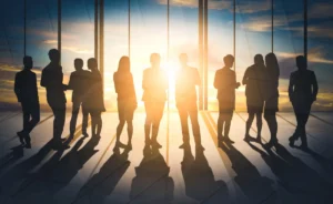Double Exposure Image Of Many Business People Conference Group M
