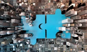 merger and acquisition business concept, join puzzle 3d