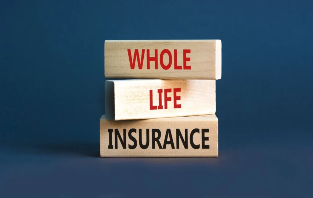 Whole life insurance symbol. Concept words Whole life insurance on beautiful wooden blocks. Beautiful grey table grey background. Business whole life insurance concept. Copy space.
