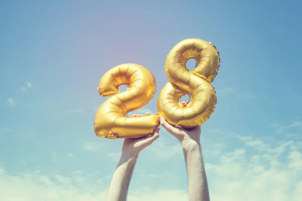 Gold number 28 balloon