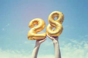 Gold number 28 balloon