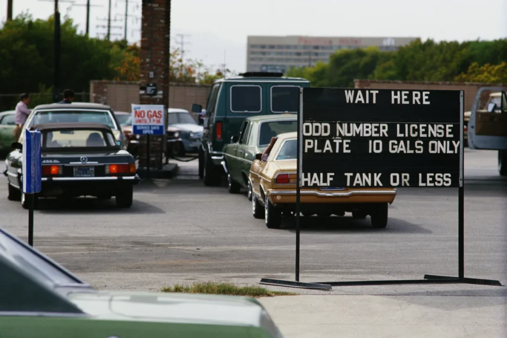 Cars Lining Up at a Gas Station