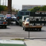 Cars Lining Up at a Gas Station