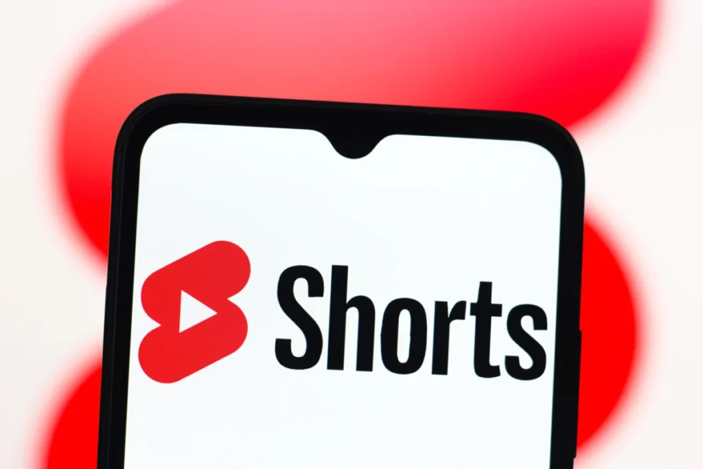 In this photo illustration, the YouTube Shorts logo is seen