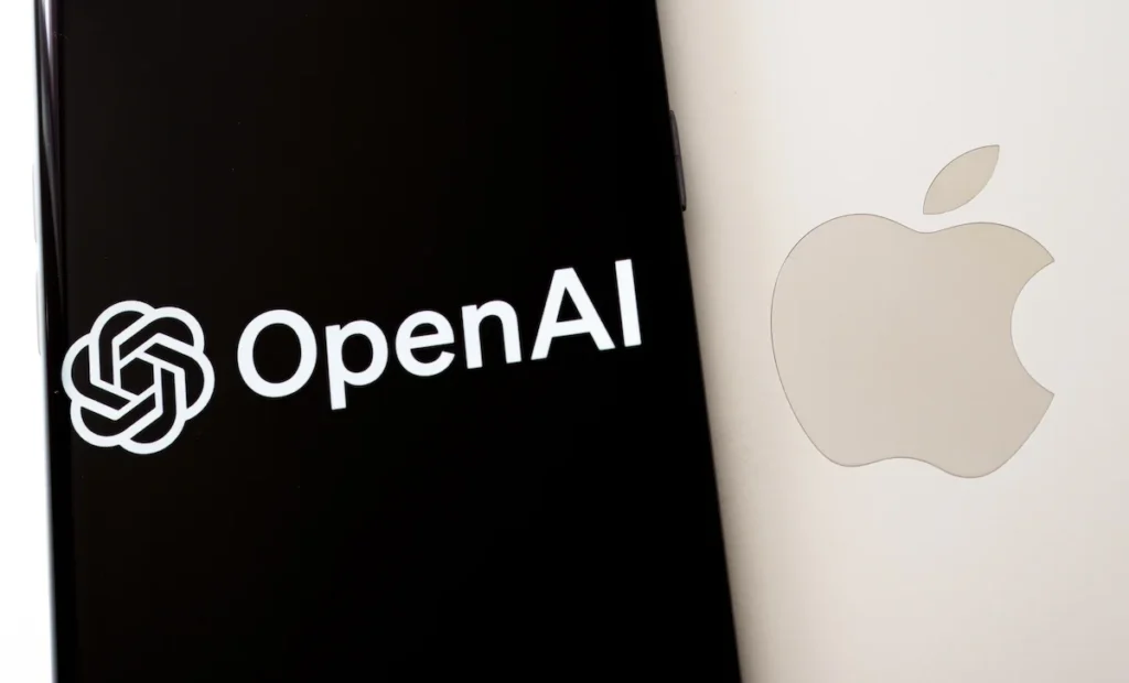 Apple,Laptop,With,Smartphone,On,Top,Having,Openai,Logo.,Concept