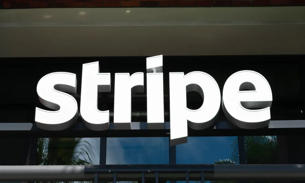 STRIPE sign on headquarters building of startup technology company providing online payment processing for internet businesses