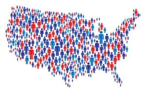 USA Map Made of Stickman Figure with Patriotic Colors