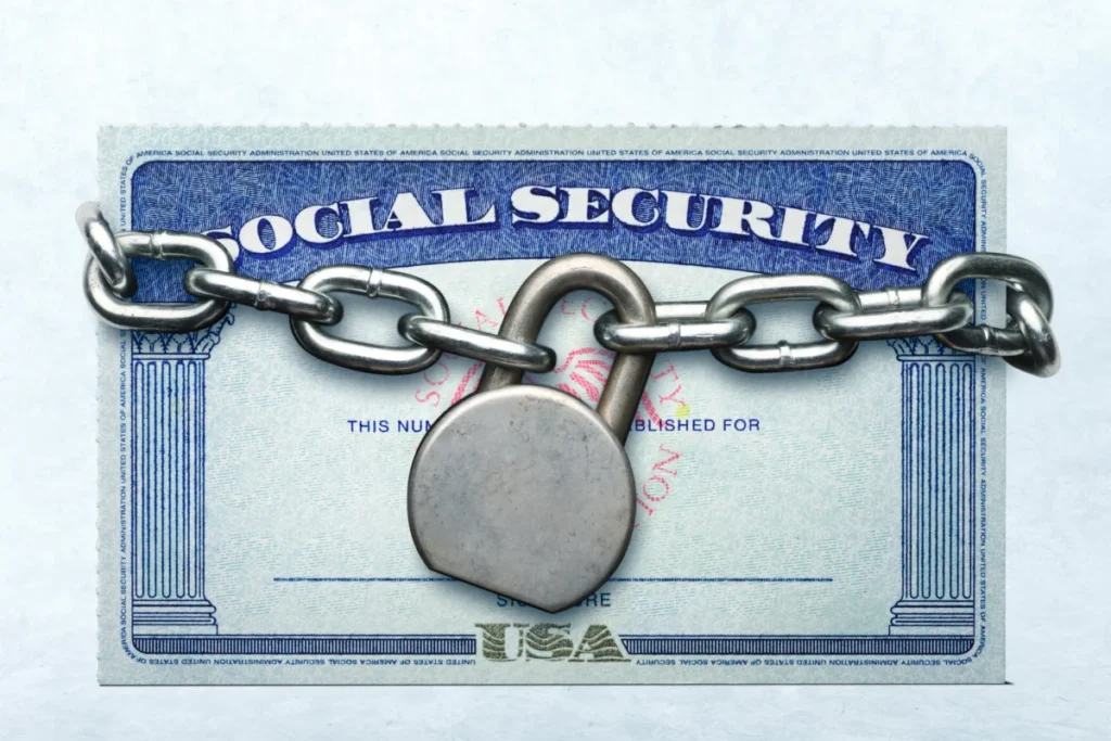 Lock And Chain Around Social Security Card