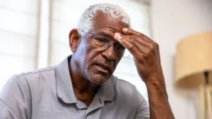 Senior black man with a headache