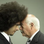Two business men head to head, studio shot