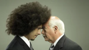 Two business men head to head, studio shot