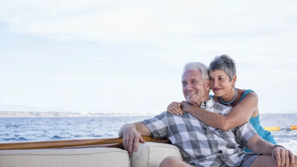 Smiling couple on a boat trip