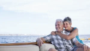 Smiling couple on a boat trip