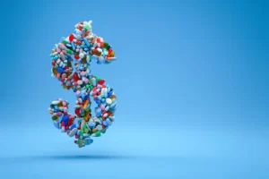 Dollar icon from medical pills,concept signs and symbols