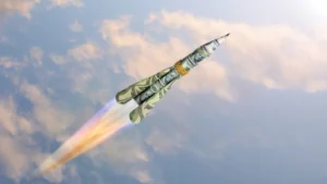 Concept of the rise of the dollar high in the sky