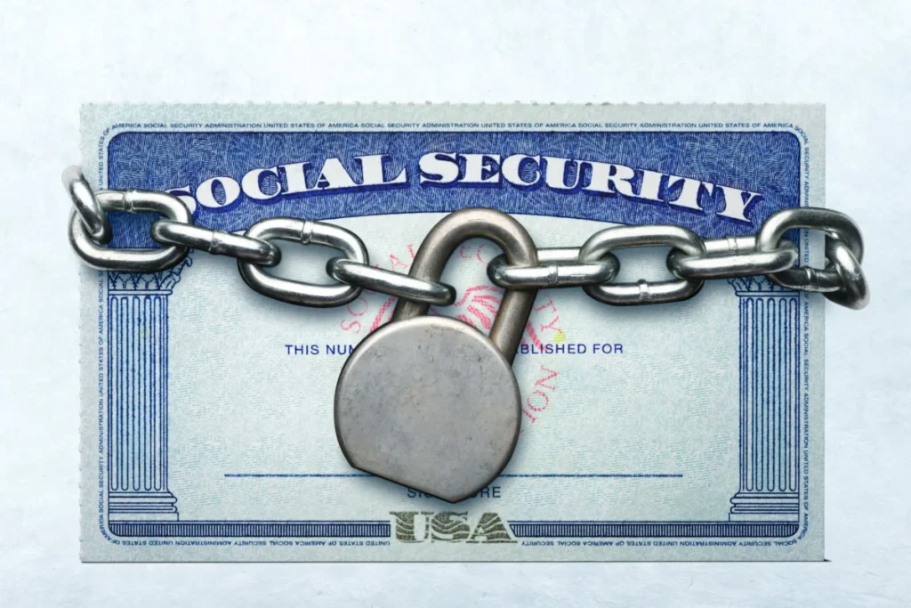 Lock And Chain Around Social Security Card