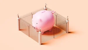Pink Piggy Bank Behind Barbed Wire and Cameras - Security Concept