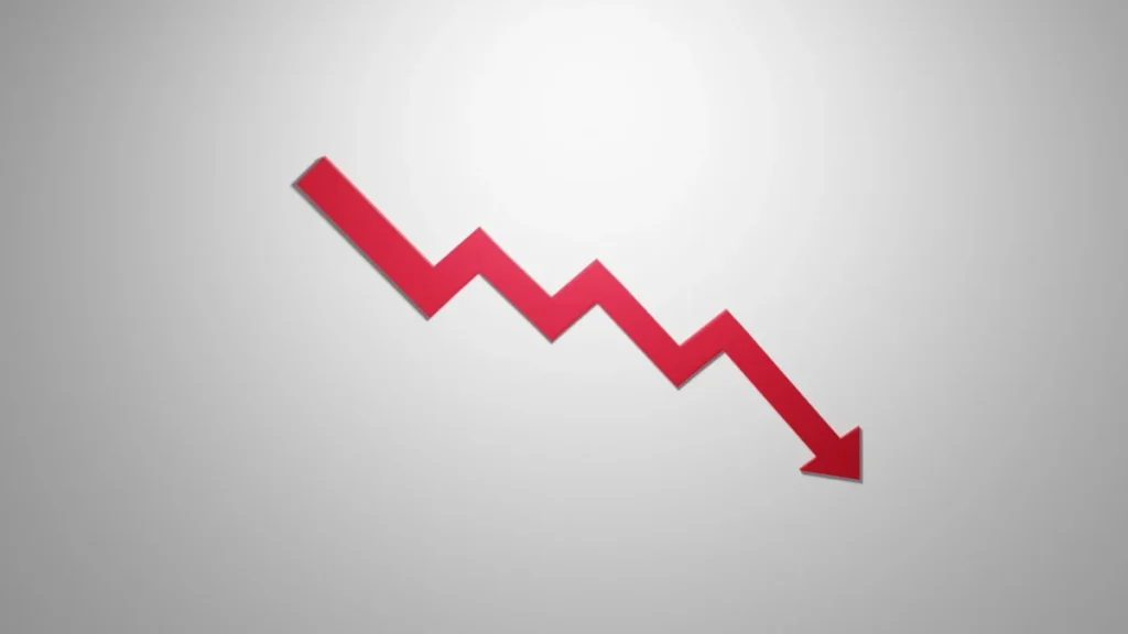 Down Arrow Chart ,downwards concept . 3D render